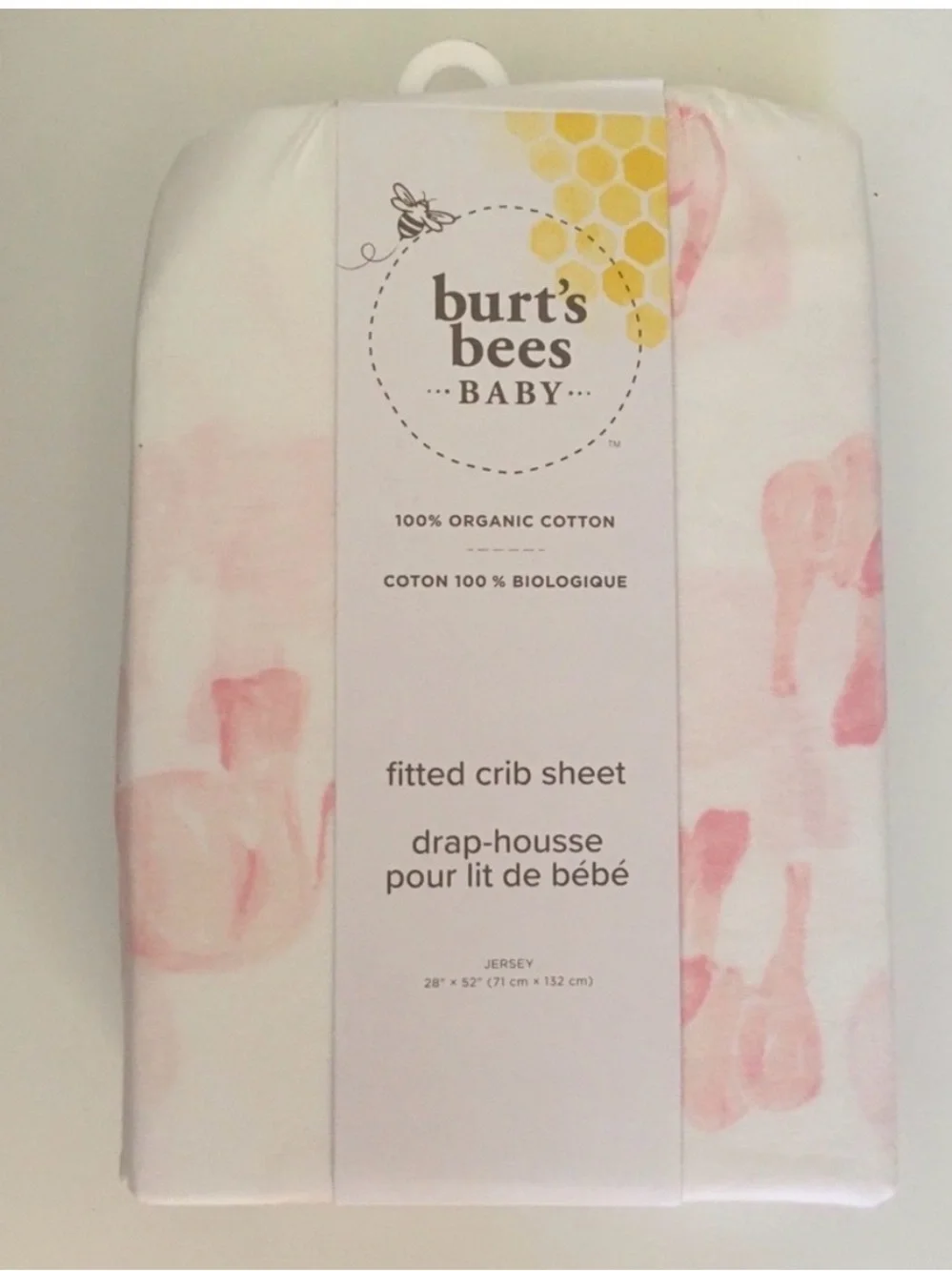 Fitted Crib Sheet Organic Cotton Pink Elephant Print Baby Gift | Burt’s Bees